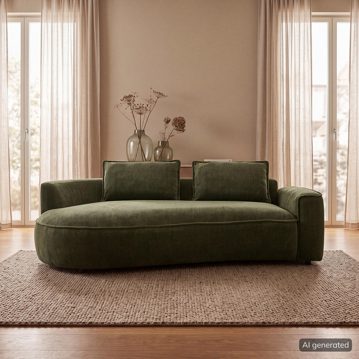 2,5-SITZER SOFA - Schwarz/Grün, Kunststoff/Textil (217/82/146cm) - home24