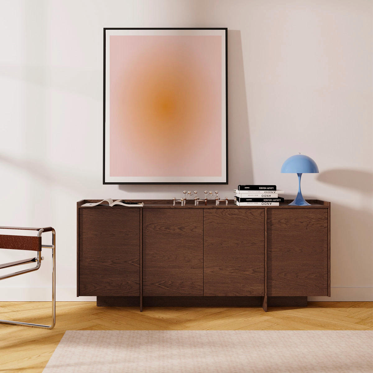 SIDEBOARD Japandi Dunkles Holz - Braun, Holzwerkstoff (200/89.6/38cm) - Petits-meubles