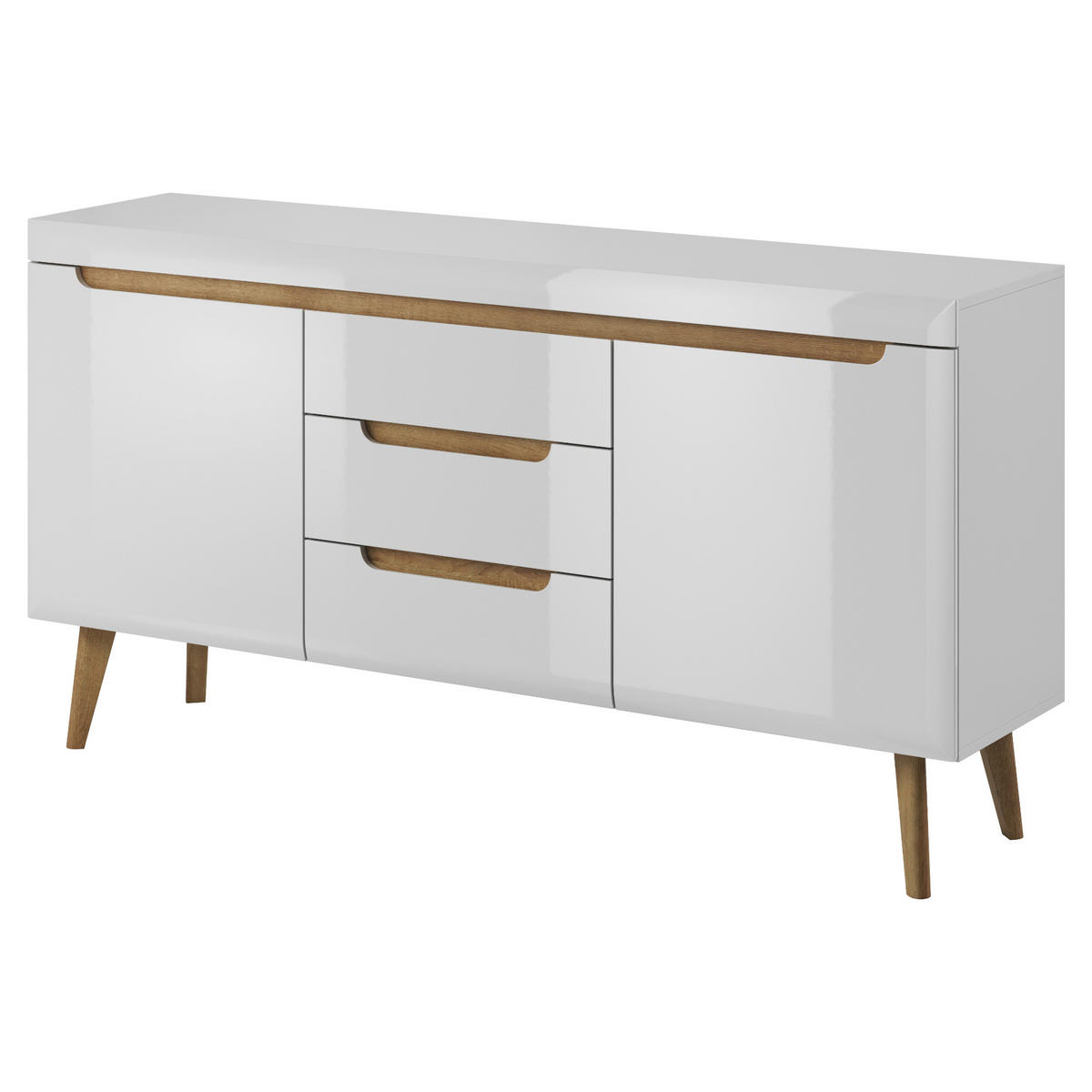 SIDEBOARD SUDBURRY KOM3-2D3S Fronten, in Hochglanz aus MDF-Platte, Weiß - Weiß, Holz/Holzwerkstoff (160/83/40cm) - Komodee