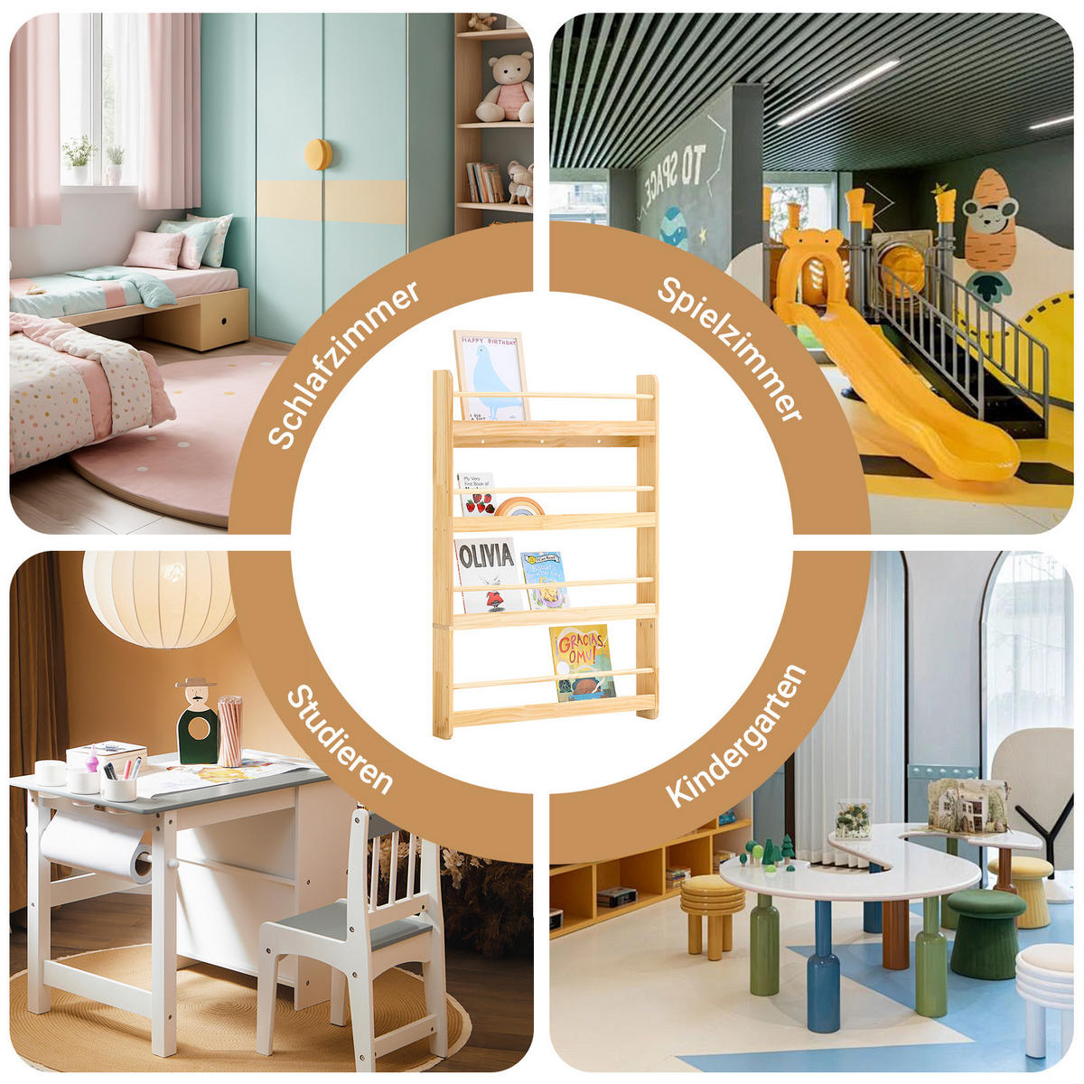 BÜCHERREGAL für Kinder mit 4 Ablagen, Kiefer - Naturfarben, Holz (80/118/12cm) - SoBuy