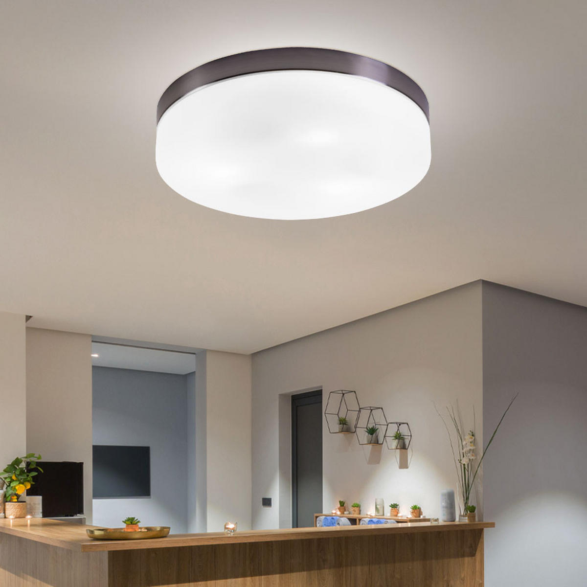 LED DECKENLEUCHTE Opal Glas Weiß Nickel-matt - Weiß, Glas (30/30/6.5cm) - Globo Lighting