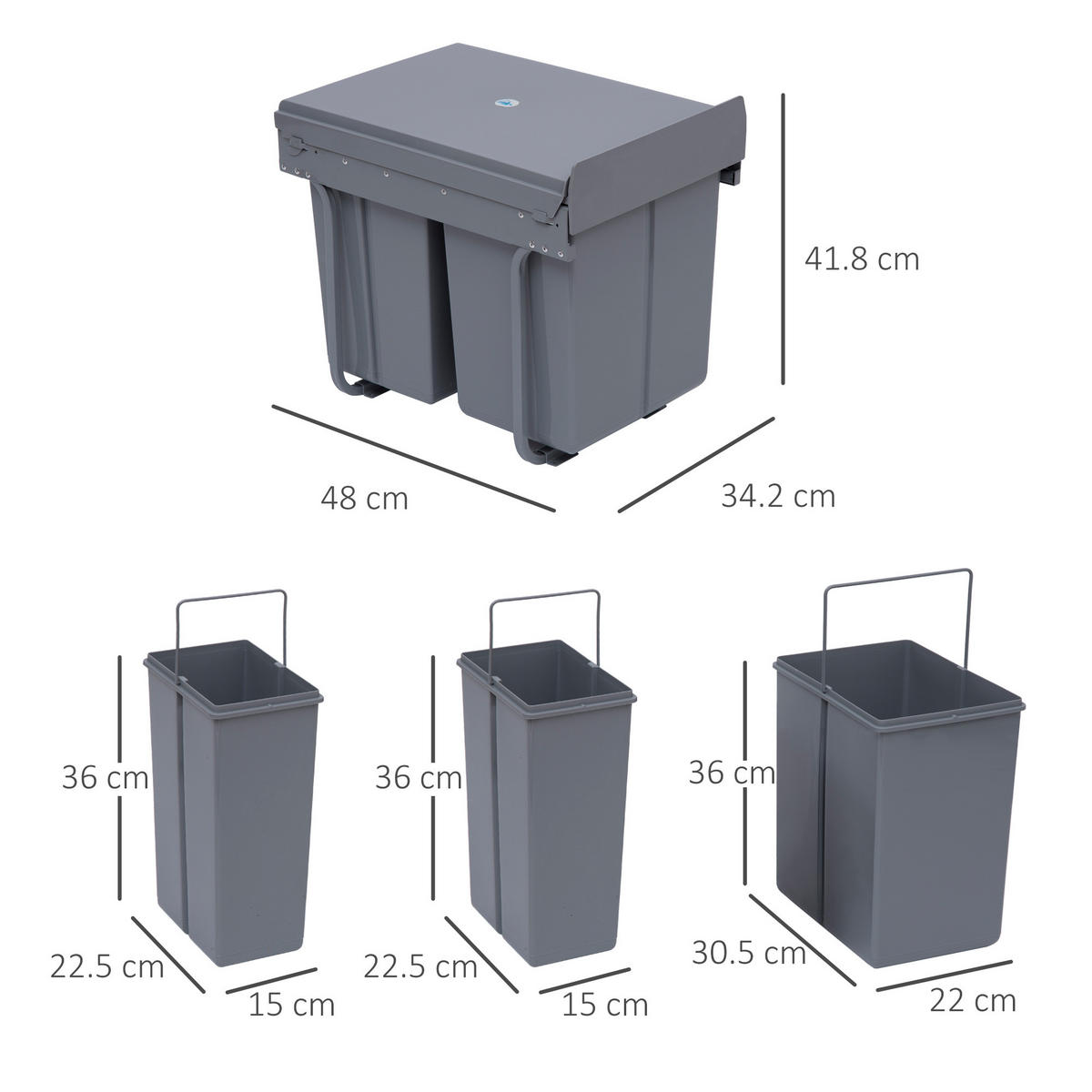 ABFALLEIMER Grau 1 Stück - Grau, Kunststoff (34.2/41.8/48cm) - GiPP