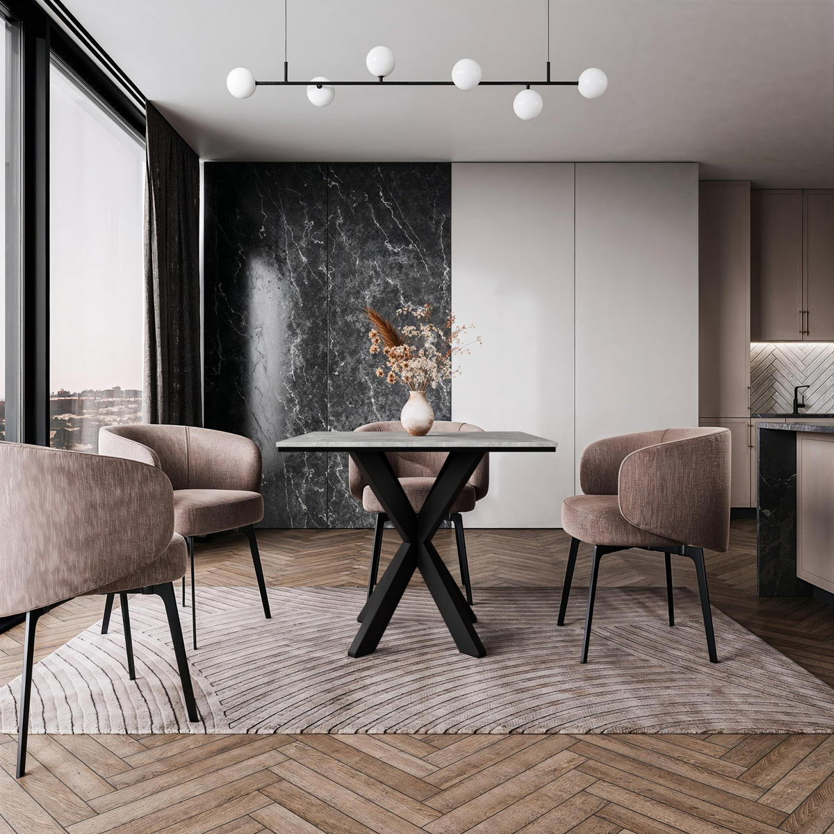 ESSTISCH Grau Betonoptik 90x90 cm - Schwarz/Grau, Holzwerkstoff (90/90/76.5cm) - PROSPERO