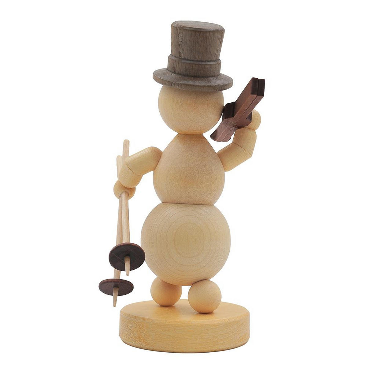 HOLZFIGUR Schneemann Ski auf Schulter auf Sockel 11 cm - Multicolor, Holz (6/13/0.1cm)