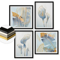 WANDBILDER 4er-Set - 50x50 cm & 40x60 cm Schwarzer Rahmen - Blaue Blumen im Hintergrund - Schwarz, Kunststoff (50/50cm) - ArtPrintCave