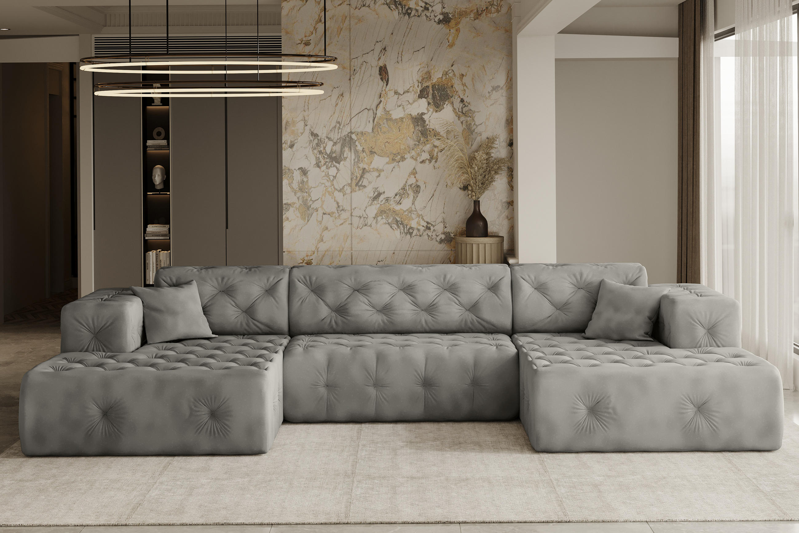 ECKSOFA LUX U-Form, Gesteppt, Stoff Whisper, Silber - Silberfarben, Holz/Textil (350/171cm) - Kaiser Möbel