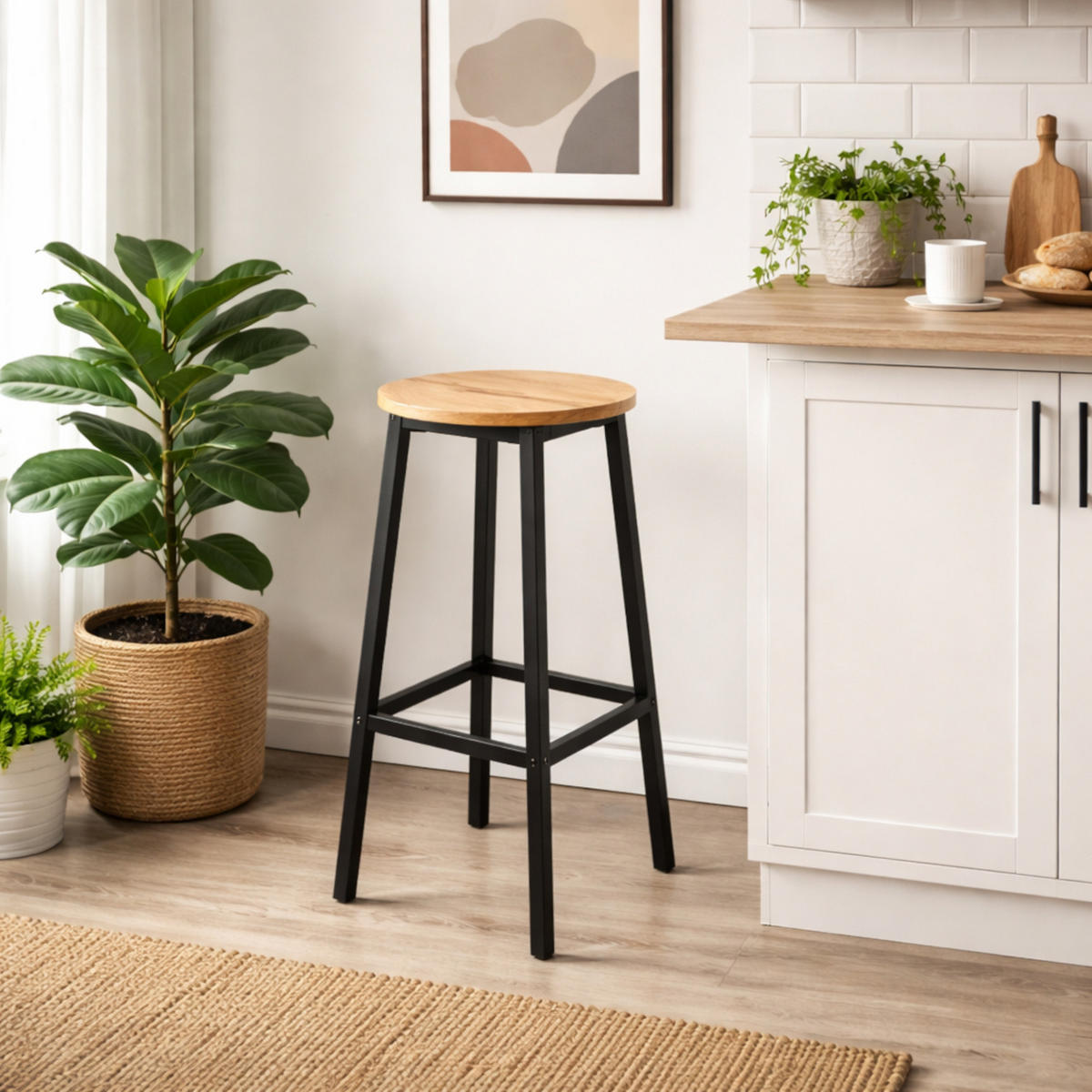 BARHOCKER Holzoptik Metall Eichefarbe Schwarz 2er Set 65×30×30 cm - Eichefarben/Schwarz, Holzwerkstoff/Metall (32/65/32cm) - Begryf