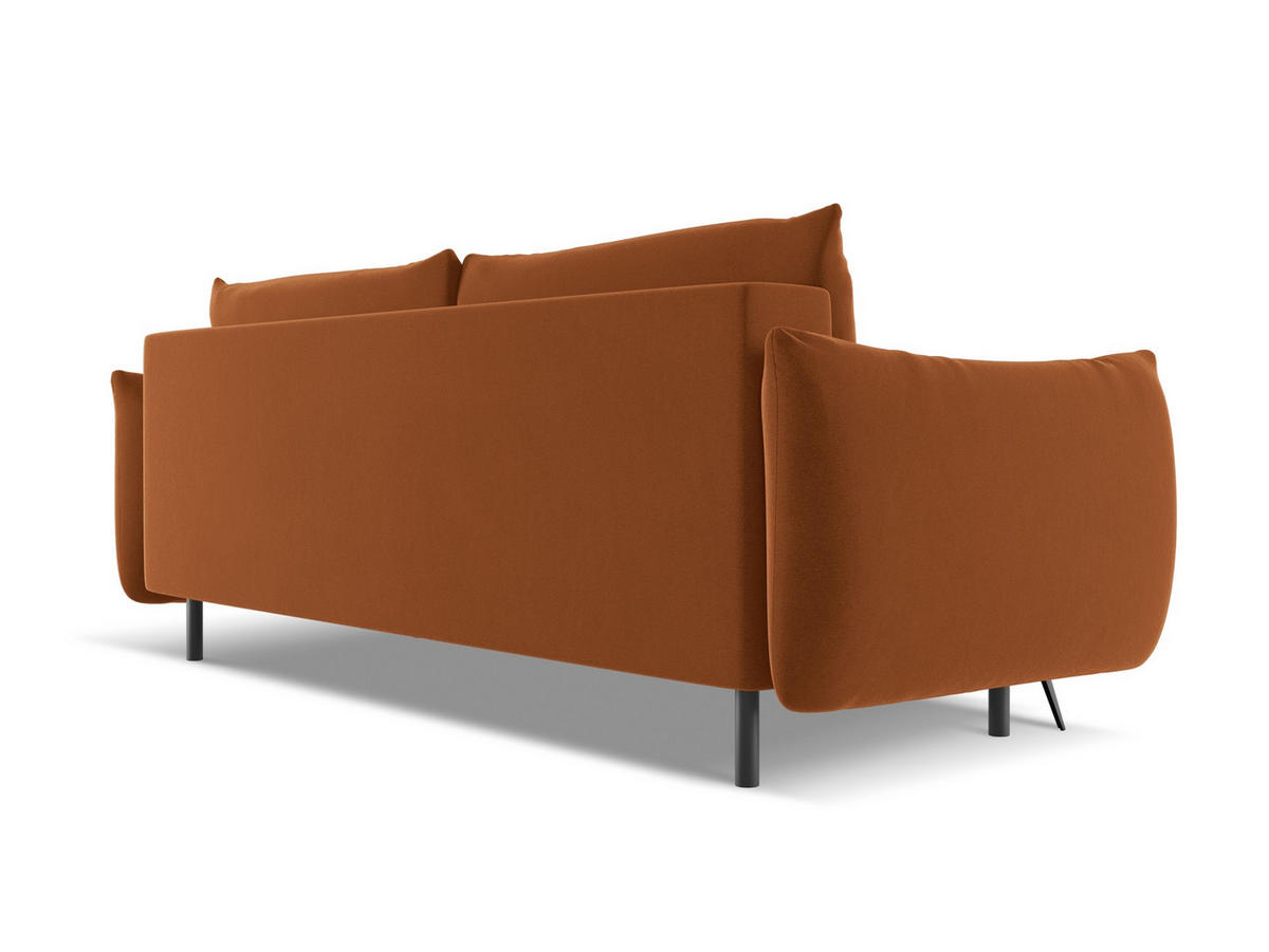 3-SITZER SOFA mit Schlaffunktion Samt Stoff Orange - Terra cotta/Schwarz, Textil/Metall (230/86/105cm) - Makamii