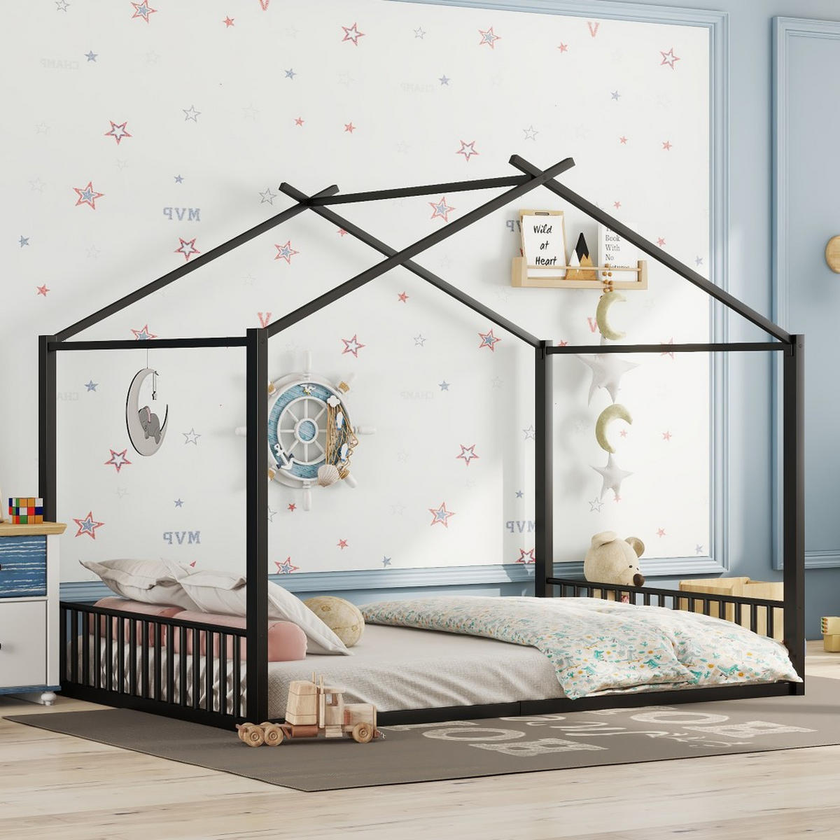 HAUSBETT 140x200cm in Schwarz Metall - Schwarz, Metall (140/200cm) - KOMHTOM