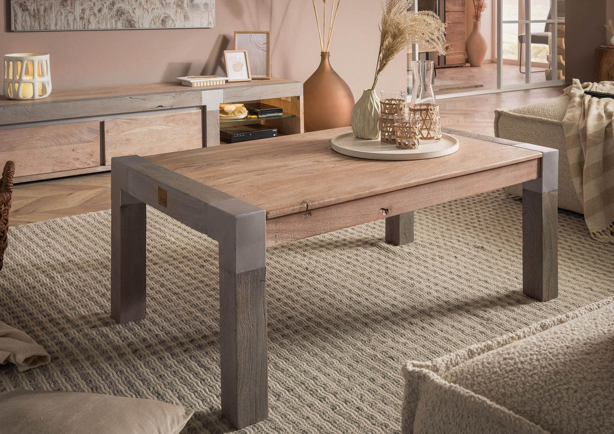 COUCHTISCH Akazie 110x70x45 beige lackiert Amsterdam #118 - Beige, Holz (110/70/45cm) - Massivmoebel24