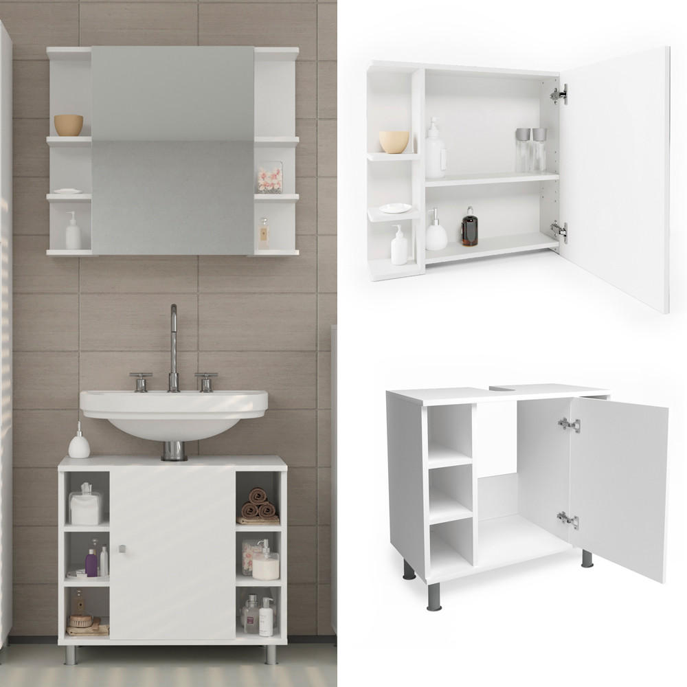 BADMÖBEL-SET Fynn Weiß 2 Teile - Weiß, Holzwerkstoff (60/54/32cm) - Vicco