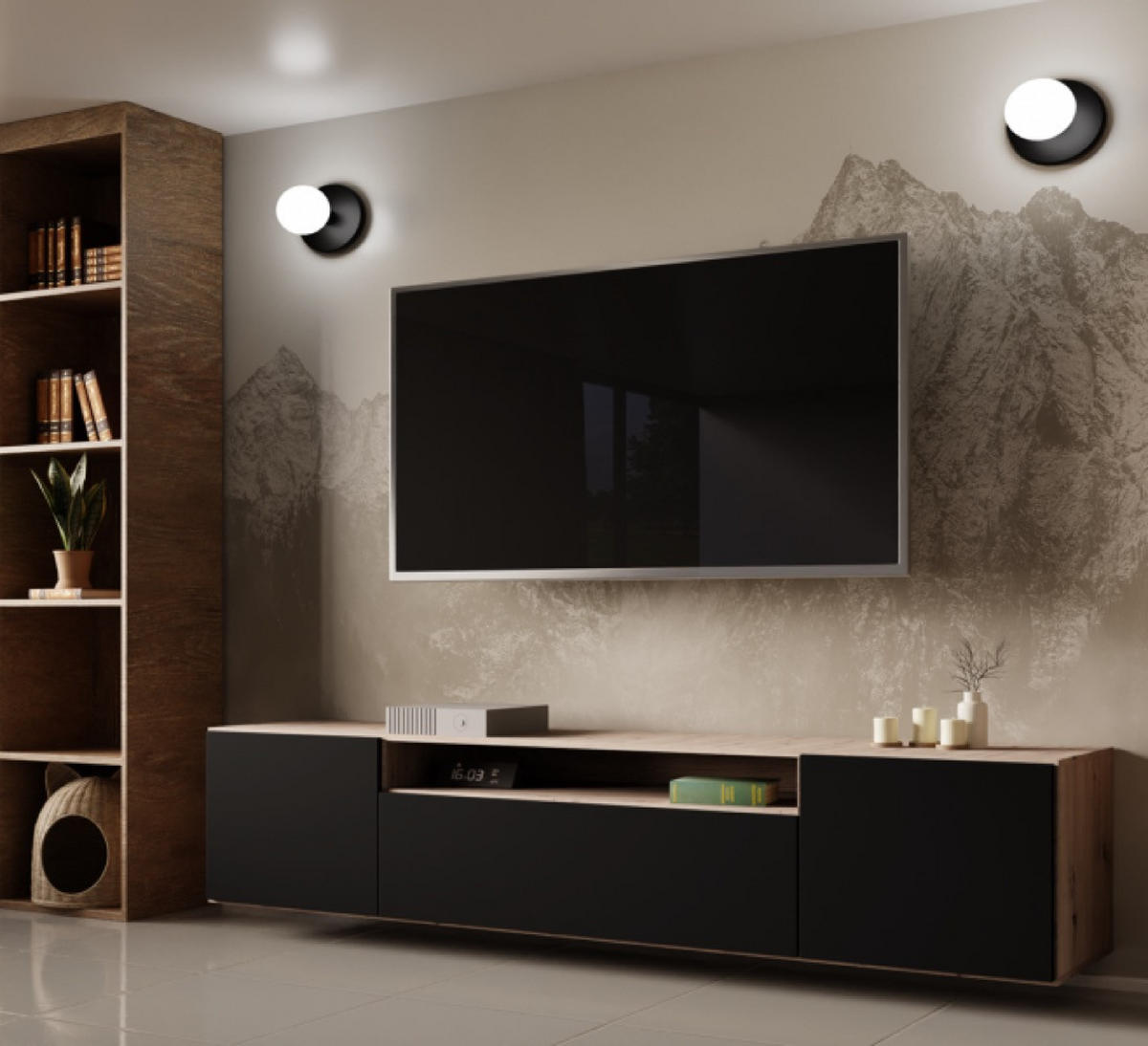 TV-SCHRANK Schwarz Lion Hängend 200 cm - Schwarz/Eiche Artisan, Holzwerkstoff (200/40/41cm) - Sepro Meble