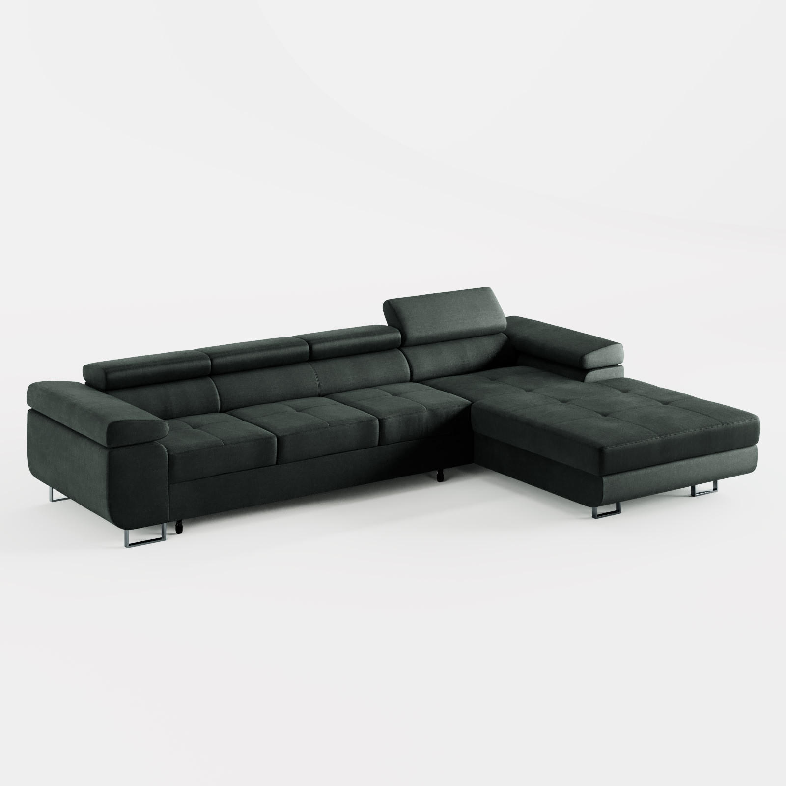 ECKSOFA VEMO CORE PLUS Rechts Schwarz Velours-Stoff mit Schlaffunktion und Bettkasten - Schwarz, Holz/Metall (335/205cm) - Barchello