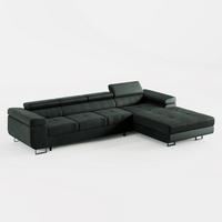 ECKSOFA VEMO CORE PLUS Rechts Schwarz Velours-Stoff mit Schlaffunktion und Bettkasten - Schwarz, Holz/Metall (335/205cm) - Barchello