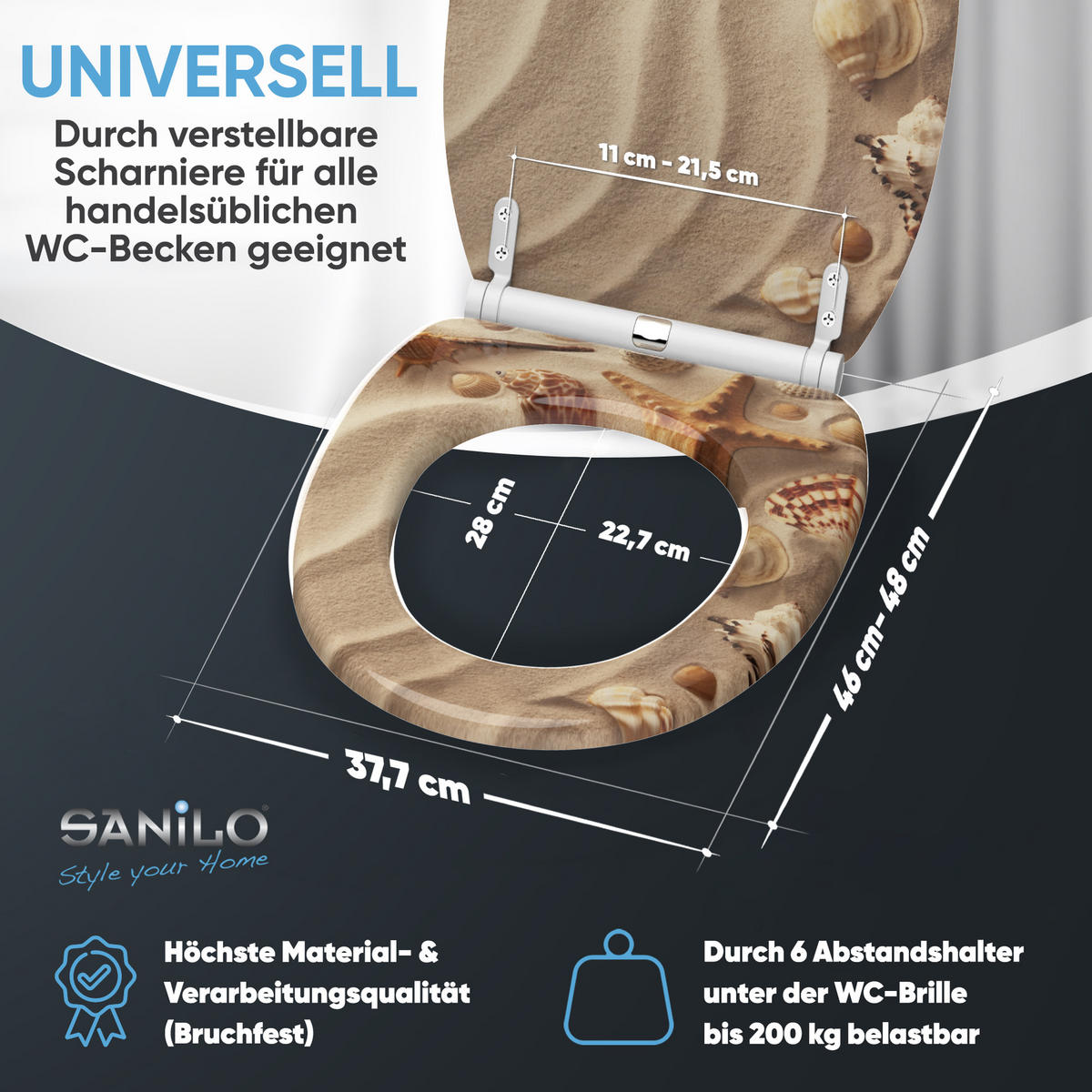 WC-SITZ mit Absenkautomatik & Top Fix Sanibel - Braun, Holzwerkstoff (37.7/5.5/48cm) - Sanilo