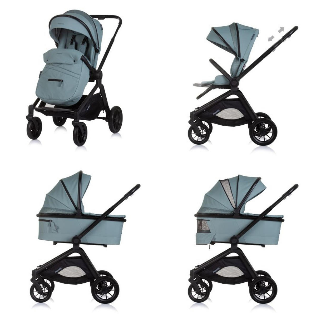 KOMBIKINDERWAGEN Magnum 3 in 1 grün Babywanne Sportsitz i-Size Babyschale - Grün, Metall (96/59/104cm) - Chipolino