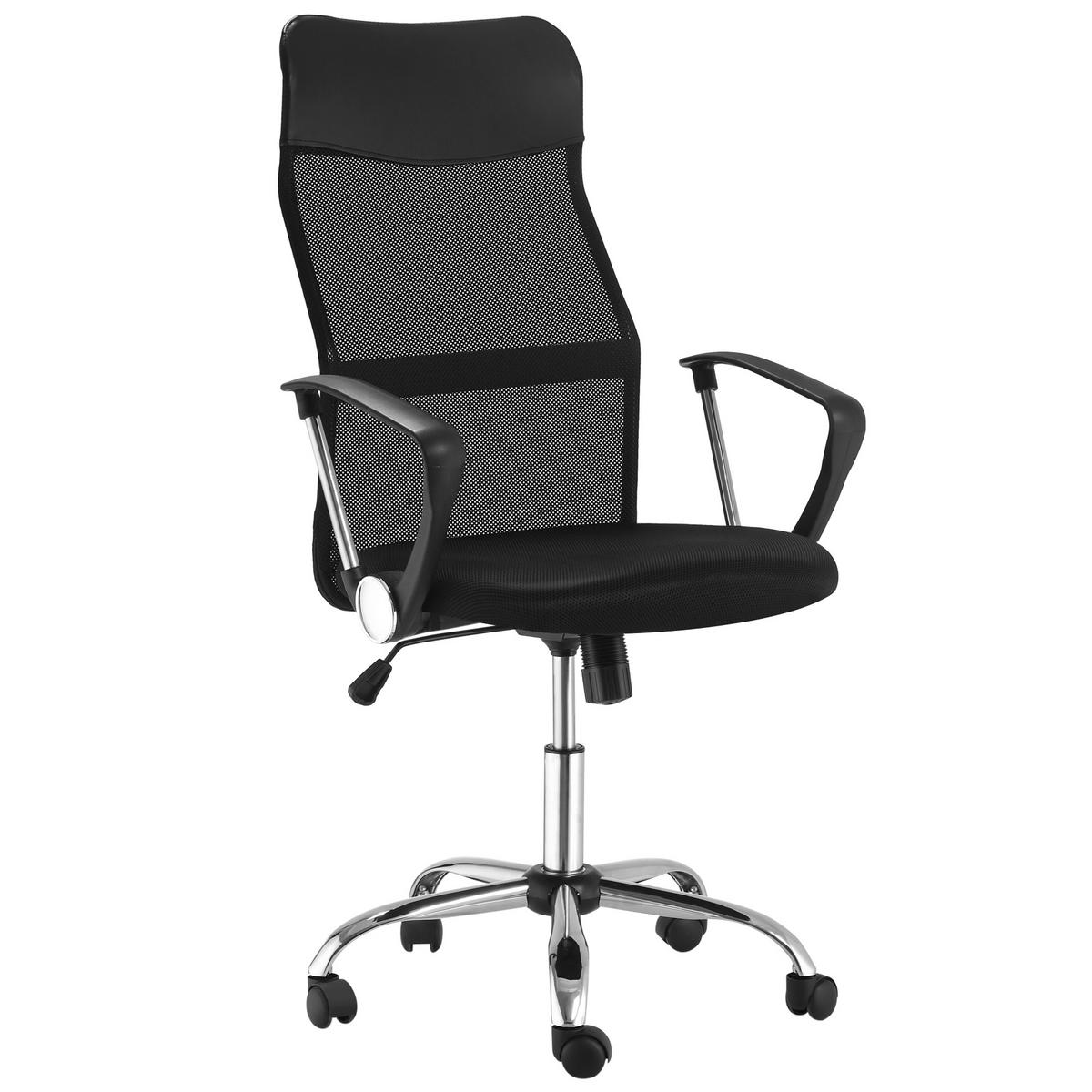 BÜROSTUHL DE-05075 Armlehnen, hohe Rückenlehne, Wippfunktion & Netzbespannung Schwarz - Schwarz, Metall (65/119/63cm) - ComfortXL