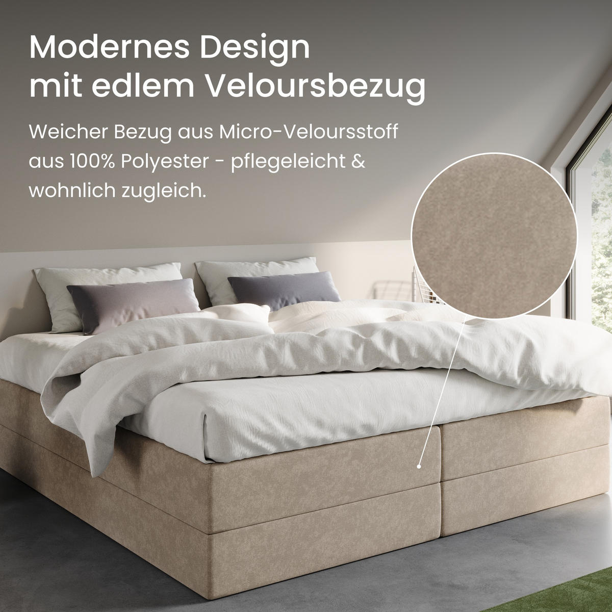 BOXSPRINGBETT mit Kaltschaummatratze, 200 x 200 cm, in Beige - Beige, Holzwerkstoff (200/200cm) - Home Collective