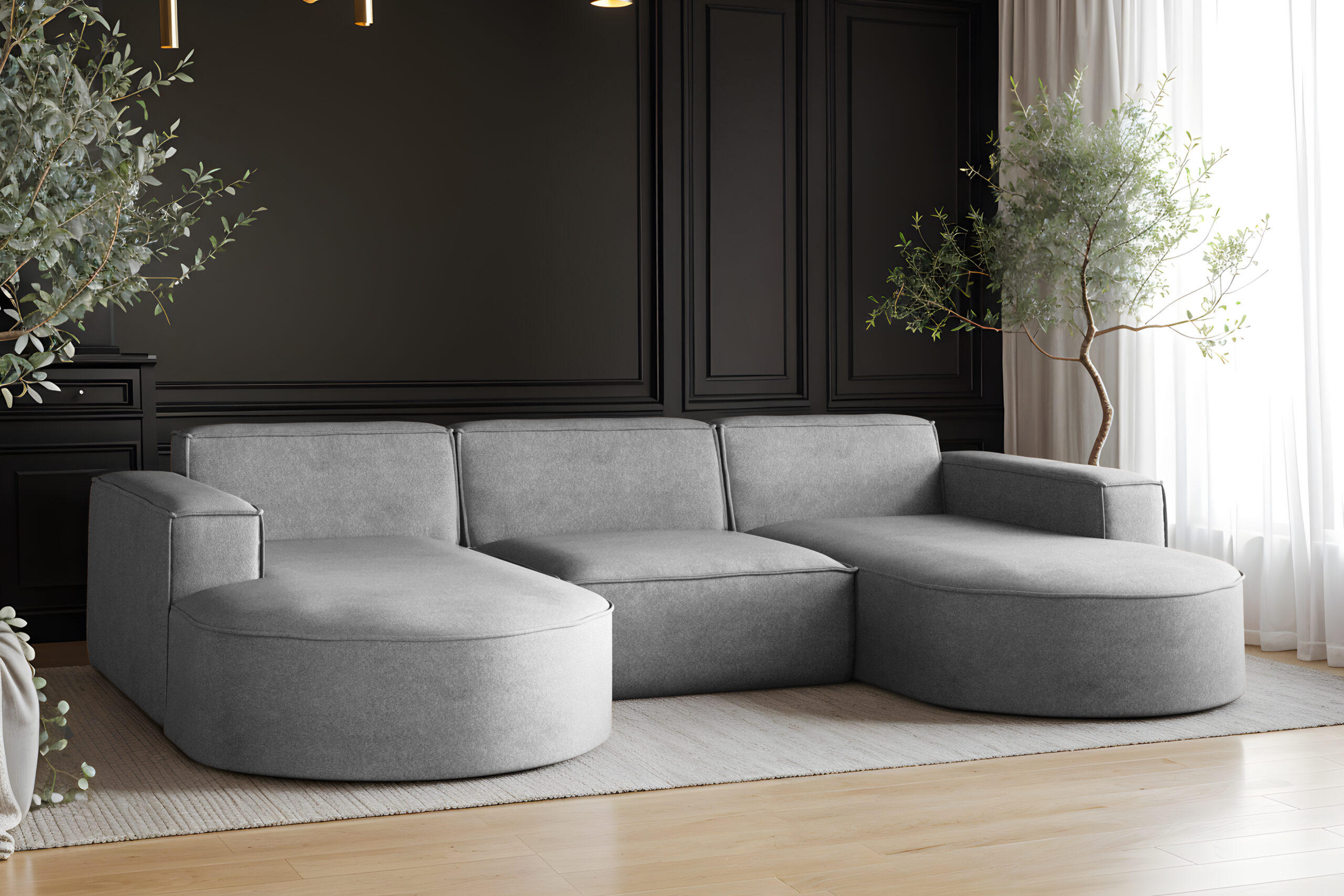 ECKSOFA Modena U-Form Elegant und Moderne Stoff Salvador Grau - Grau, Holz/Textil (299/165cm) - Kaiser Möbel