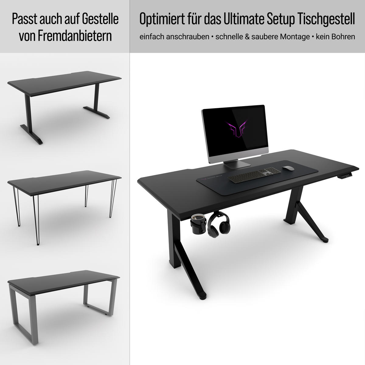 TISCHPLATTE 180x80, Schreibtischplatte 180x80 cm - Outline, Schwarz - Schwarz, Holzwerkstoff (180/80/2.5cm) - Ultimate Setup