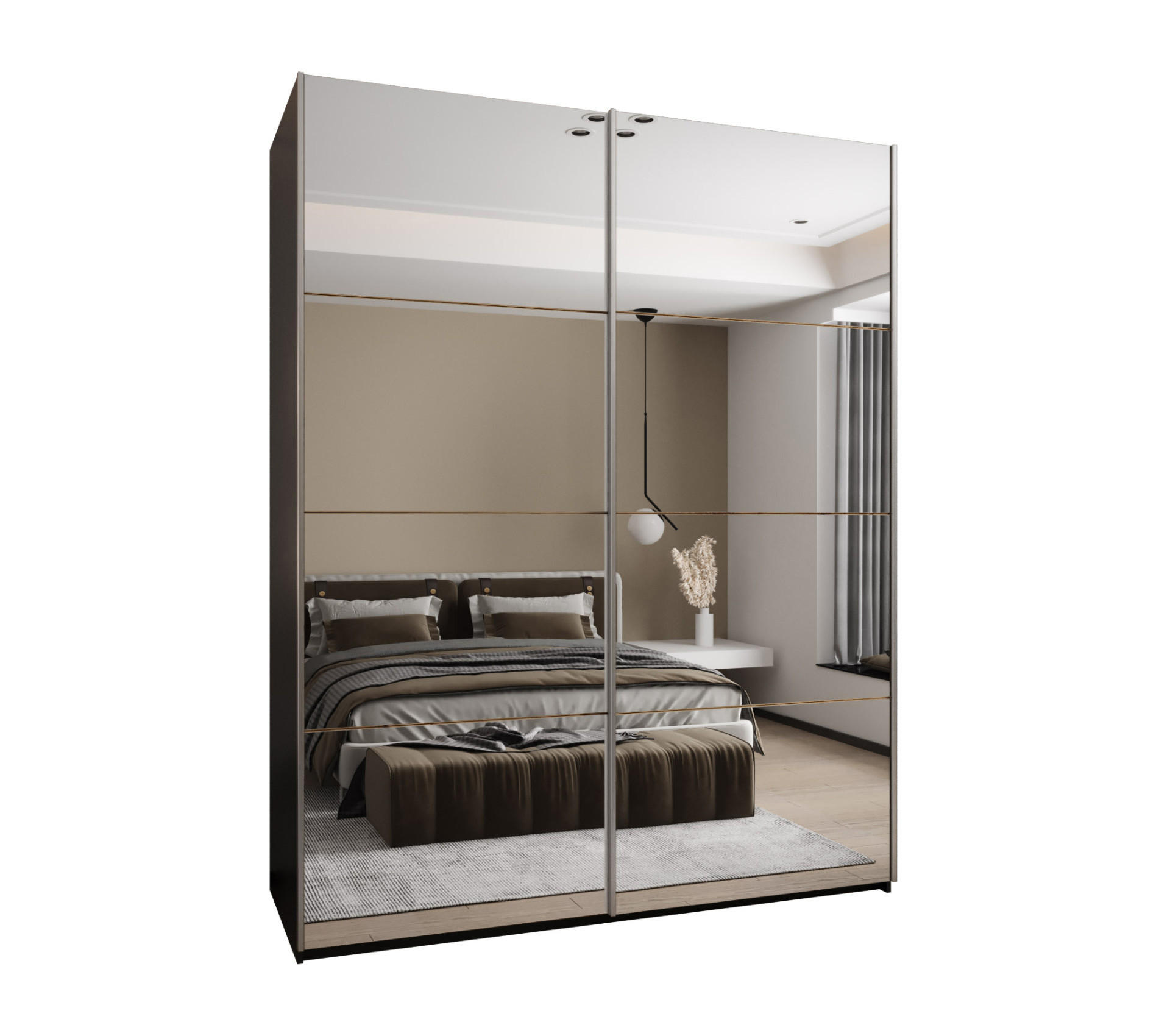 Abiks Möbel SCHWEBETÜRENSCHRANK Schwarz, Eiche Artisan, Silber 200cm × 64cm × 245cm