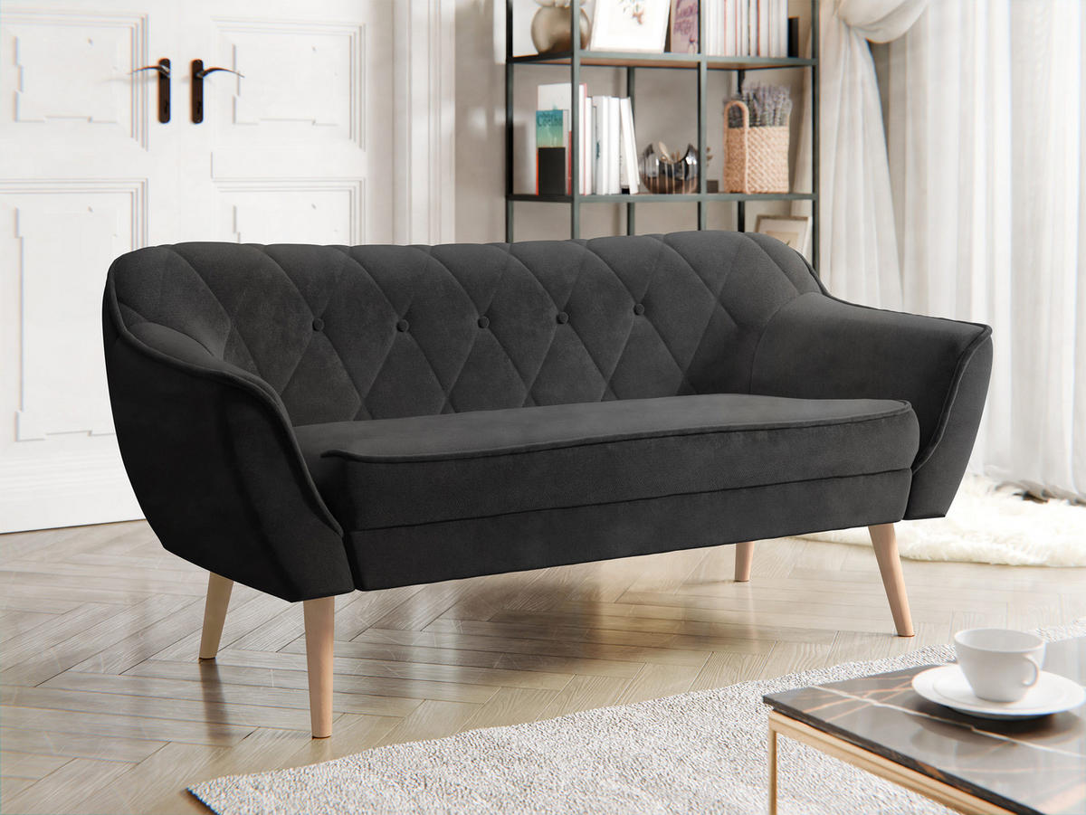 SOFA Skand 2 - Dunkelgrau/Naturfarben, Holz/Textil (140/75/74cm) - MIRJAN24