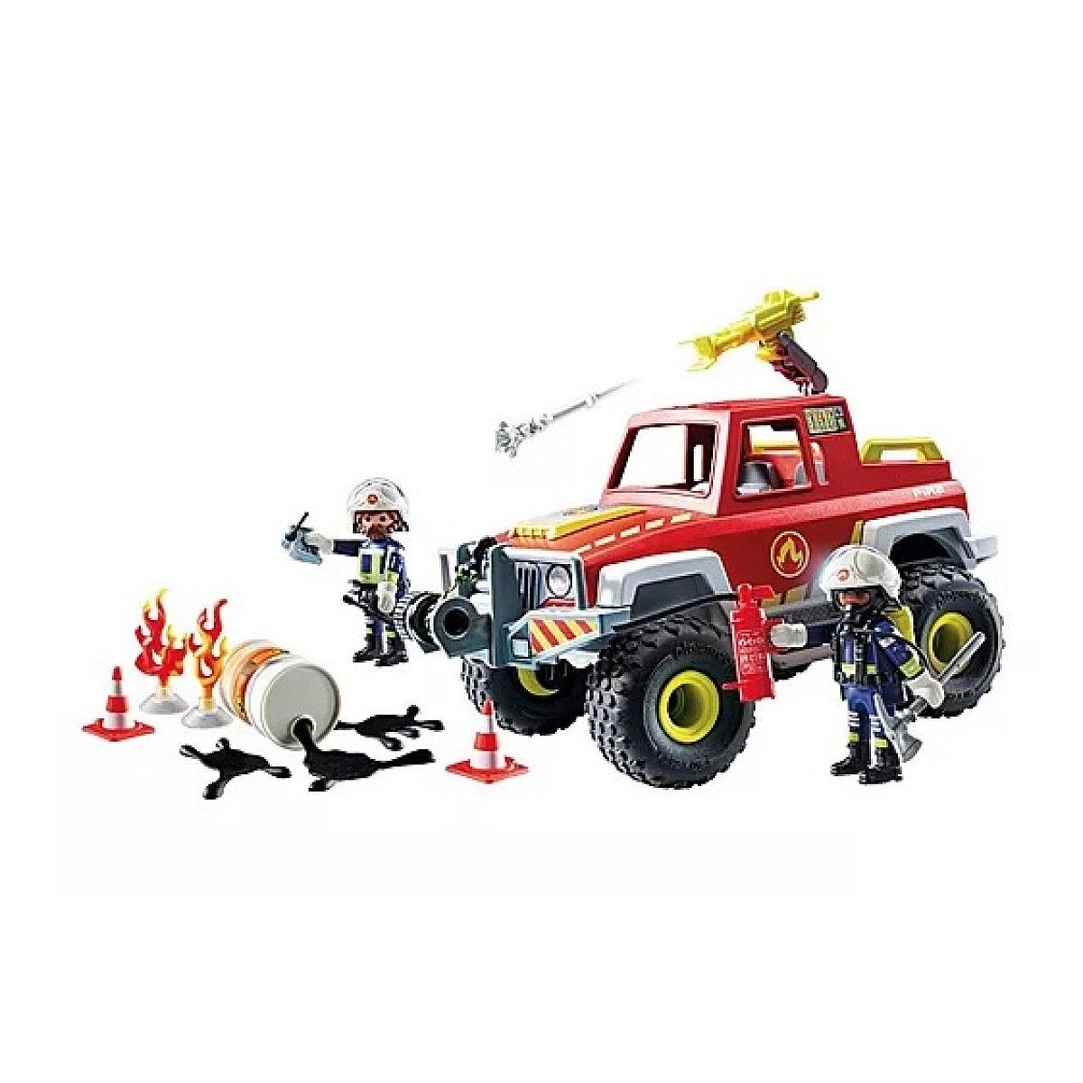 FEUERWEHRWAGEN mit brennendem Kanister - Rot, Kunststoff (9/19/28cm) - Playmobil