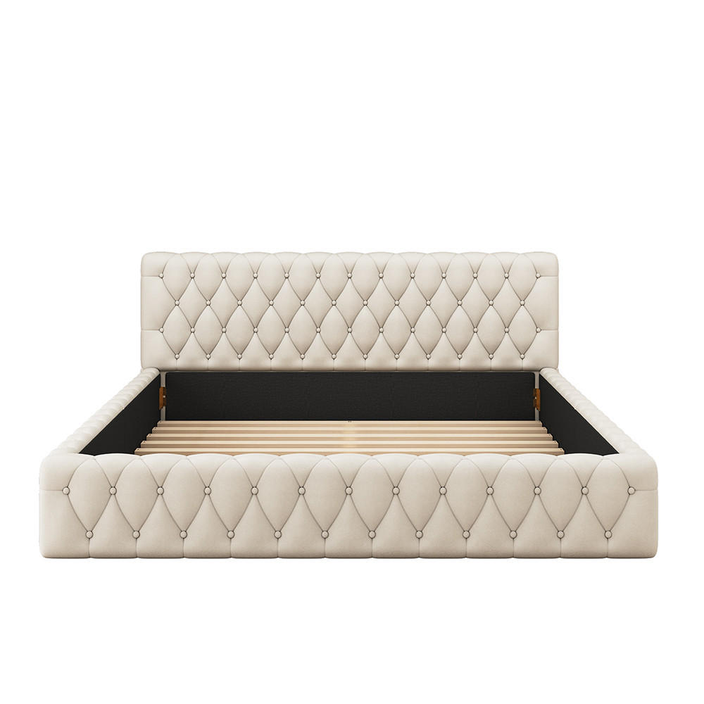 POLSTERBETT 140/200 cm in Beige Samt - Beige, Holz/Textil (140/200cm) - KOMHTOM