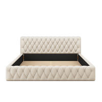 POLSTERBETT 140/200 cm in Beige Samt - Beige, Holz/Textil (140/200cm) - KOMHTOM