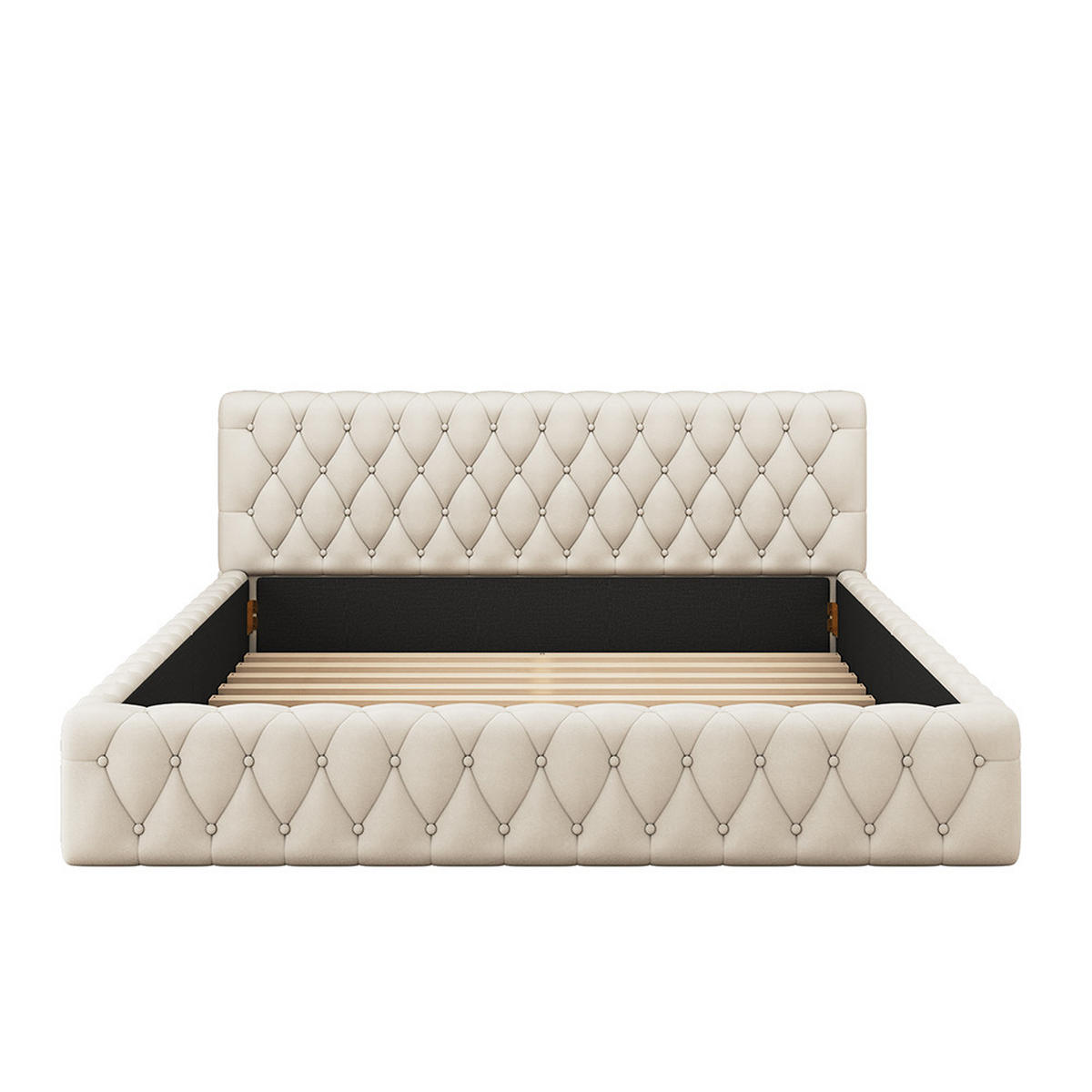 POLSTERBETT 140/200 cm in Beige Samt - Beige, Holz/Textil (140/200cm) - KOMHTOM
