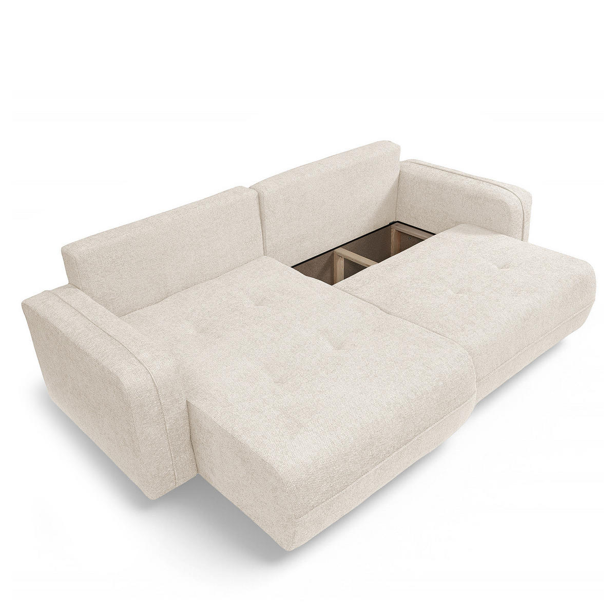 ECKSOFA mit Schlaffunktion - 244 cm - Beige/Schwarz, Kunststoff/Textil (244/145cm) - home24