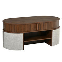 COUCHTISCH-SET DE-37043 oval mit Schiebetüren und Hockern Nussbaum - Walnussfarben, Holzwerkstoff (120/60/51.5cm) - ComfortXL