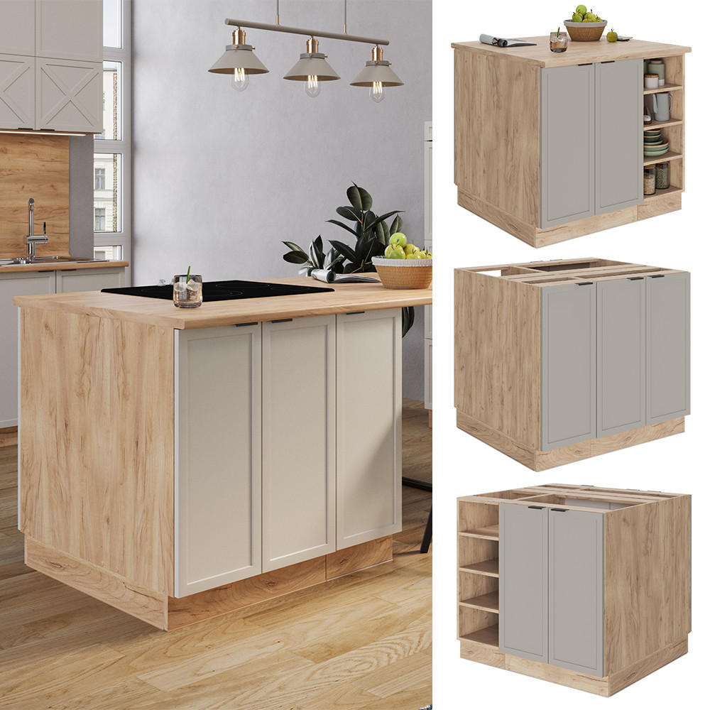 KÜCHENINSEL Fame-Line GrauBeige 90 cm ohne AP - Honigeiche/Grau, Holzwerkstoff (90/82/60cm) - Vicco
