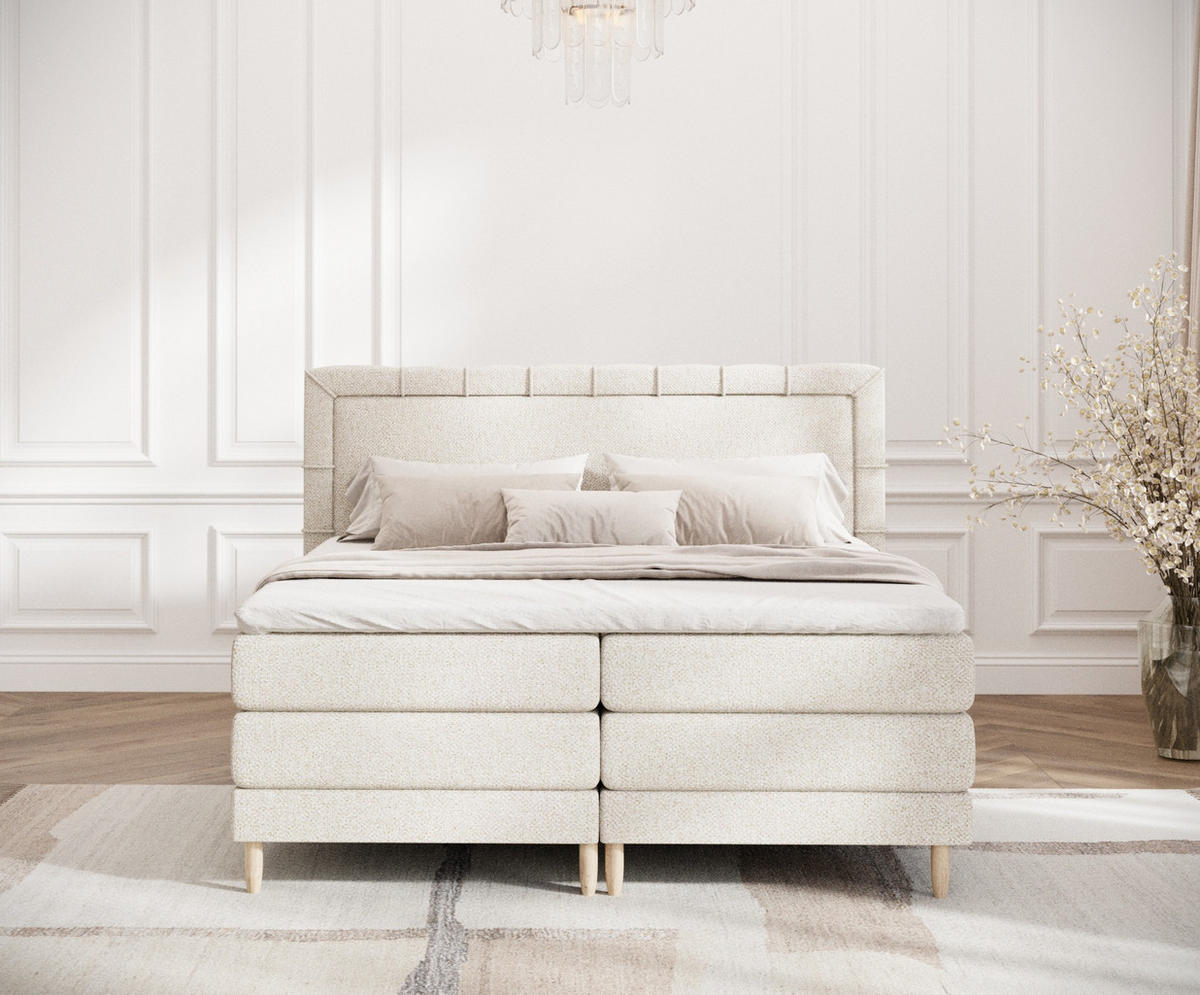 BOXSPRINGBETT Rimini Creme 160/200 cm mit Matratze und Topper - Creme/Naturfarben, Holz/Holzwerkstoff (160/200cm) - Maison de Reve