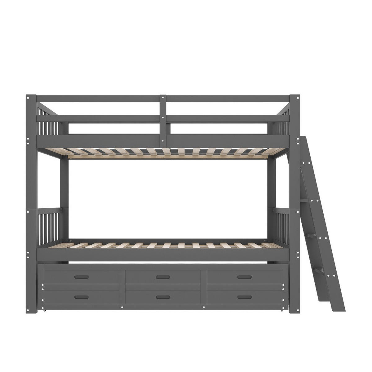 KINDERBETT90X200 cm, Leiter mit Ausziehbett und Schubladen, schlichtes Design, grau - Grau, Holz (90/200cm)