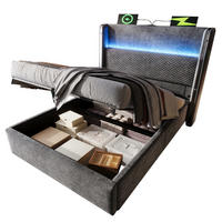 POLSTERBETT 90/200 cm Grau mit Stauraum, LED und USB- und Type-C-Anschlüssen - Grau, Textil (90/200cm) - Flora Grace