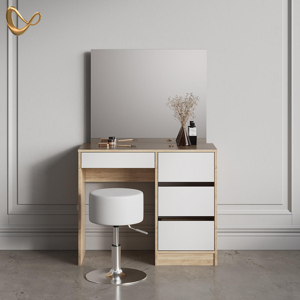 SCHMINKTISCH Imola Weiß/Sonoma 120 cm mit Hocker - Weiß/Sonoma Eiche, Holzwerkstoff (120/75/55cm) - Livinity®