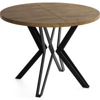 ESSTISCH Revena runder ausziehbarer, Lefkas Eiche 120-200/120/76 cm - Alteiche/Schwarz, Holzwerkstoff/Metall (120/200/76cm) - WFL GROUP