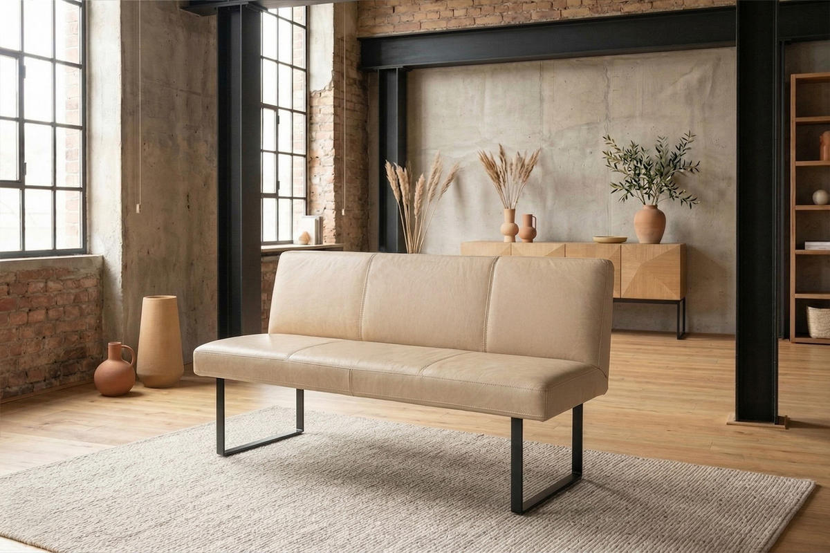 ESSZIMMERBANK ELEEN Beige Leder - Beige, Leder (123/85/69cm) - KAWOLA