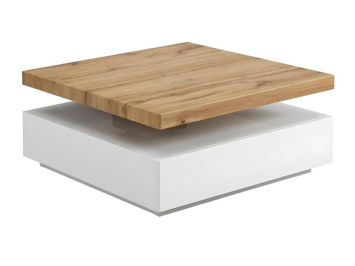 COUCHTISCH drehbar - 1 Schublade - MDF - Weiß & Holzfarben - KYRIA - Weiß, Holz (80/80/36cm) - Vente-Unique