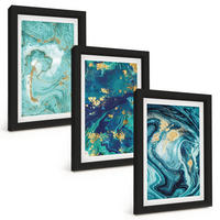 BILDER SET 3er Set - 20x30 cm Schwarzer Rahmen - Abstraktion von Türkisfarbe - Schwarz, Kunststoff (20/30cm) - TULUP