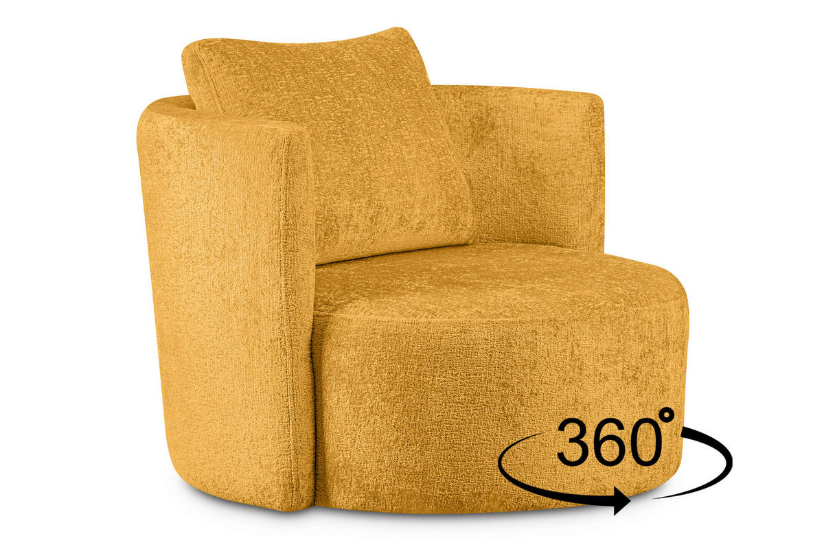 DREHSESSEL-SET RAGGI inkl. Sitzhocker, Chenille-Stoff, gelb - Gelb, Textil (92/75/80cm) - KONSIMO®