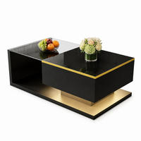 COUCHTISCH aus Spanplatte und Glas 90x50x32 cm Schwarz mit dimmbarer LED-Beleuchtung - Schwarz, Holzwerkstoff (90/50/32.5cm) - IVMEU