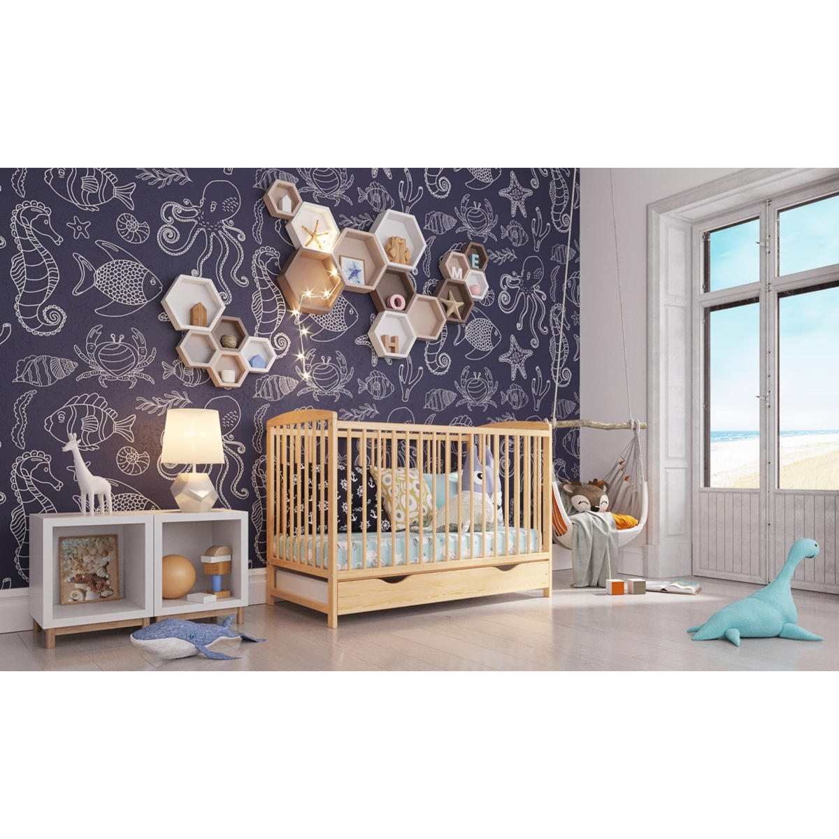 BABYBETT Nina, Mitwachsendes, mit Schublade Holz - Kieferfarben, Holz (60/120cm) - Premiers Moments