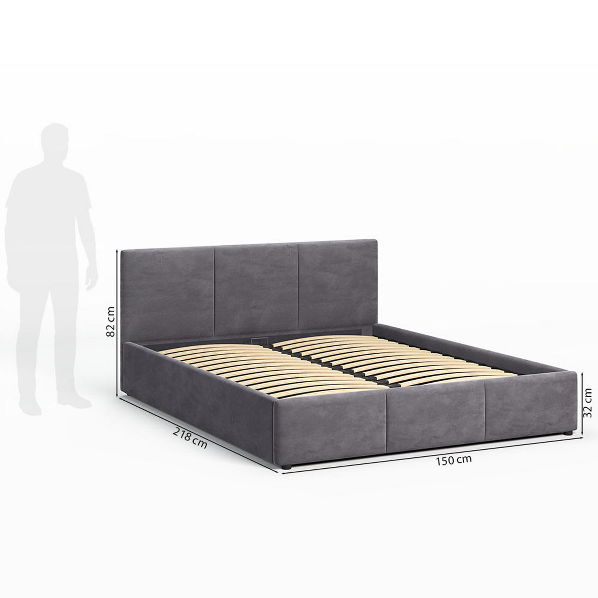 POLSTERBETT 140×200 cm mit Bettkasten und Lattenrost Nela HLR-21 Grau Velours - Dunkelgrau, Holz/Textil (140/200cm) - Jana