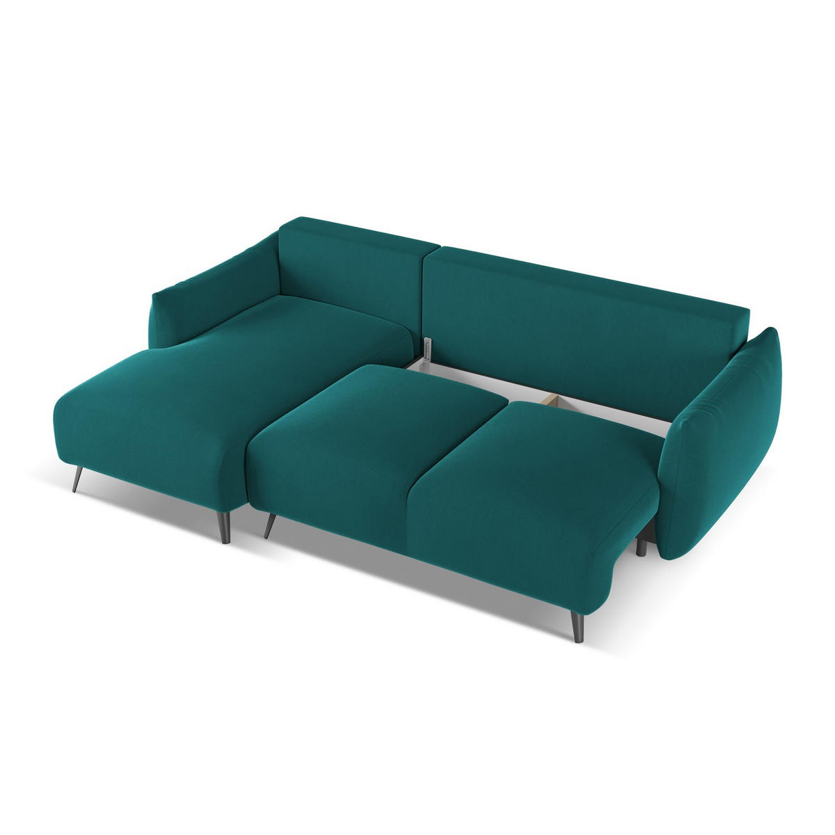 ECKSOFA mit Schlaffunktion Samt Stoff Blau - Blau/Petrol, Textil/Metall (162/242cm) - LaMiaSofa