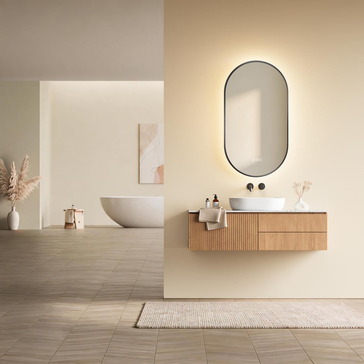 OGLINDA de baie cu LED-uri Negru 50/90/3 cm - negru, sticlă (50/90/3cm) - EMKE