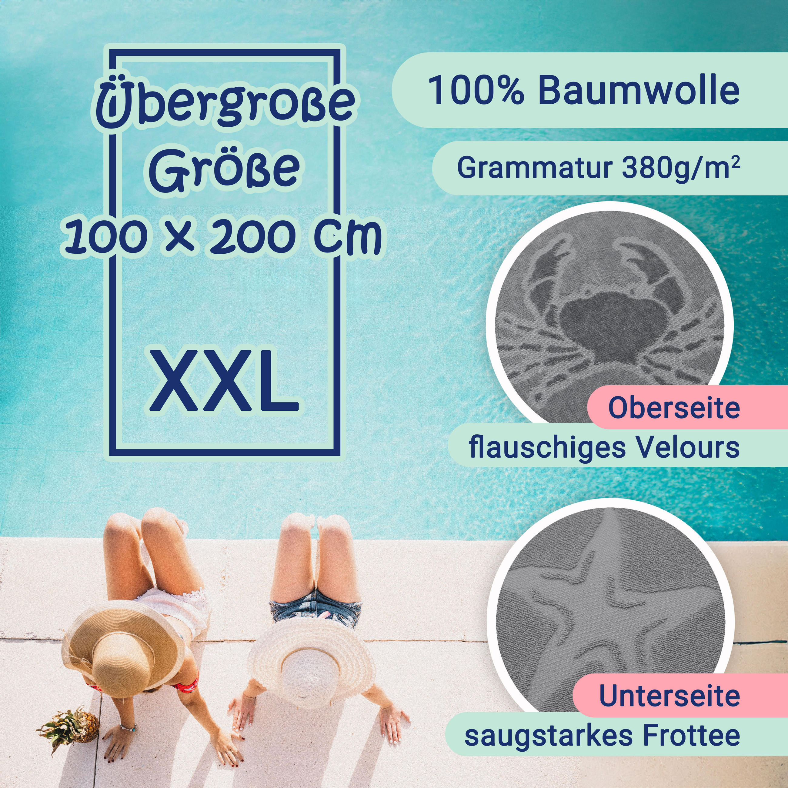 STRANDTUCH, 100x200 cm, 100% Baumwolle, Grau - Anthrazit, Textil (100/200cm) - Zollner
