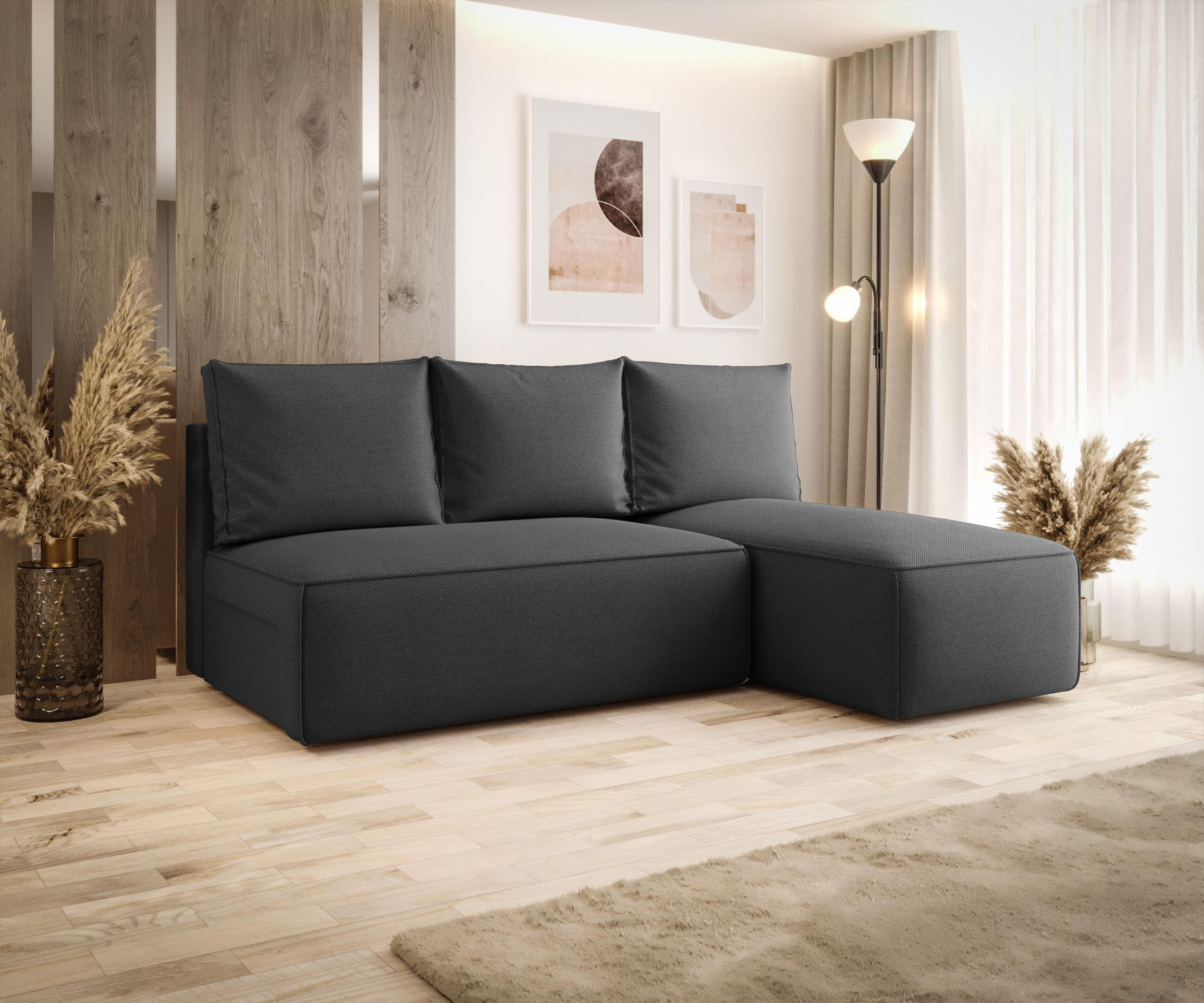ECKSOFA mit Schlaffunktion SAVIO MINI Curio 97 Rechts - Dunkelgrau, Textil (200/140cm) - Bedante