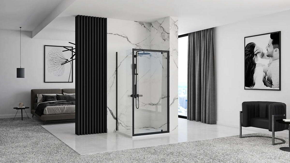 ECKDUSCHE Rea Rapid Swing 120x90 - Schwarz, Glas (120/90/195cm) - REA
